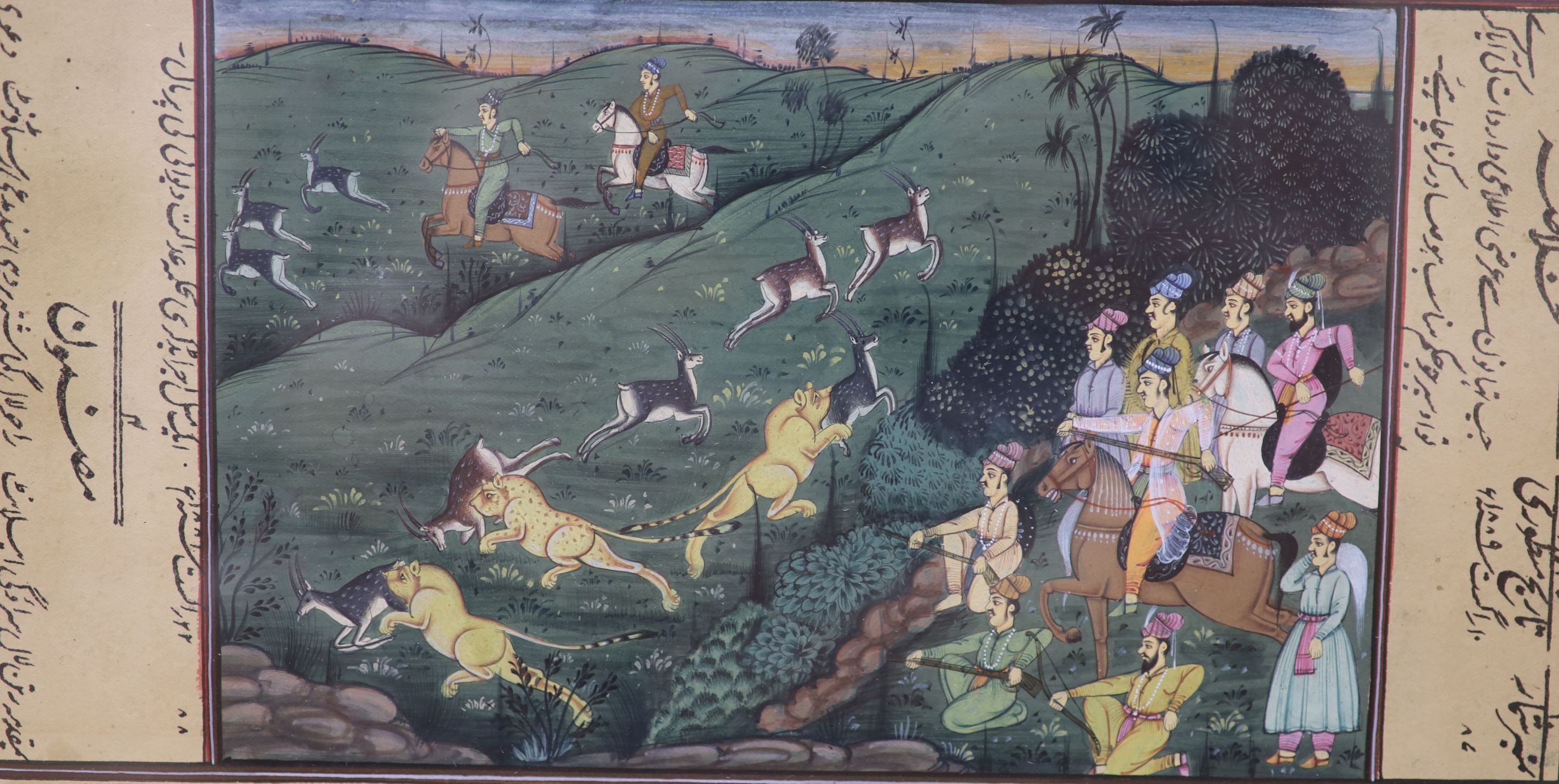 Indian School, two gouaches, Hunting scenes, 14 x 29cm and 18 x 10cm
